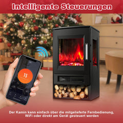 Hengda Elektrokamin mit Heizlüfter Fernbedienung, 900/1800W Elektro Kamin mit Thermostat Heizfunktion, Timer, Elektrischer Heizung LED Kaminfeuer Effekt, WiFi Fernbedienung