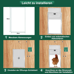Hengda Hühnerklappe Automatische Hühnertür Mit Fernsteuerung, für sichere Hühnerhaltung, Multi-Modi-hühnerklappe, 30x60cm