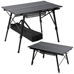 Hengda Campingtisch Klapptisch Höhenverstellbar, Campingtisch Klappbar, Camping Tisch mit Aufrollbarer Tischplatte und Tragetasche, Aluminiumrahmen