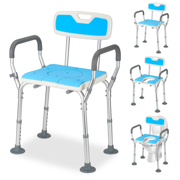 Hengda 3 in 1 Duschhocker & Toilettenstuhl für Senioren, 36-52cm Höhenverstellbar Toilettensicherheits,Rahmen erhöhter Toilettensitz Badhocker für Erwachsene