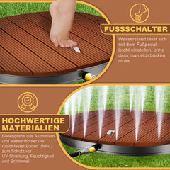 Hengda Bodendusche Gartendusche, Außendusche aus WPC und Aluminium, mit einstellbar Fußrad Bis 4m Fontänenhöhe, rutschfeste Wetterfest Aussendusche mit 22 Kupferdüsen