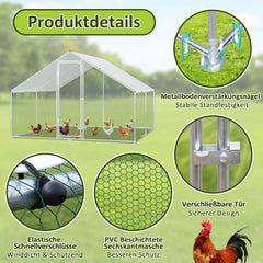 Hengda Freilaufgehege Hühnerstall 3x6x2m, Geflügelstall mit Schloss, Hühnerhaus, Verzinkter Stahl