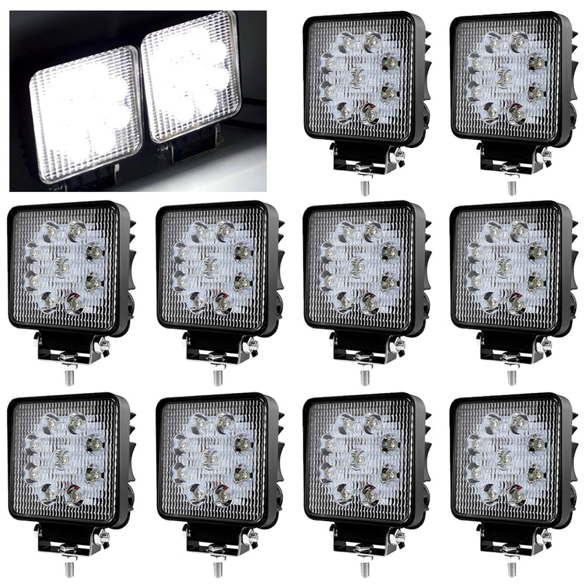 10X 27W LED Scheinwerfer Quadrat Arbeitsscheinwerfer Arbeitslicht mit 9 LEDs Reflektor Rückfahrscheinwerfer