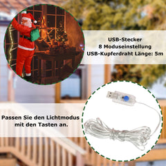 Hengda Weihnachtsmann auf Leiter 120cm mit 80 LED beleuchtet Weihnachts Deko Kletternder Nikolaus für Innen- und Außen
