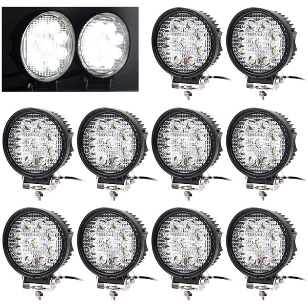 10X 27W LED Scheinwerfer Runde Arbeitsscheinwerfer Arbeitslicht mit 9 LEDs Reflektor Rückfahrscheinwerfer