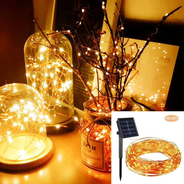100 LEDs Drahtlichterkette Lichterkette Solar Lichterkette Warmweiß Wasserdichte