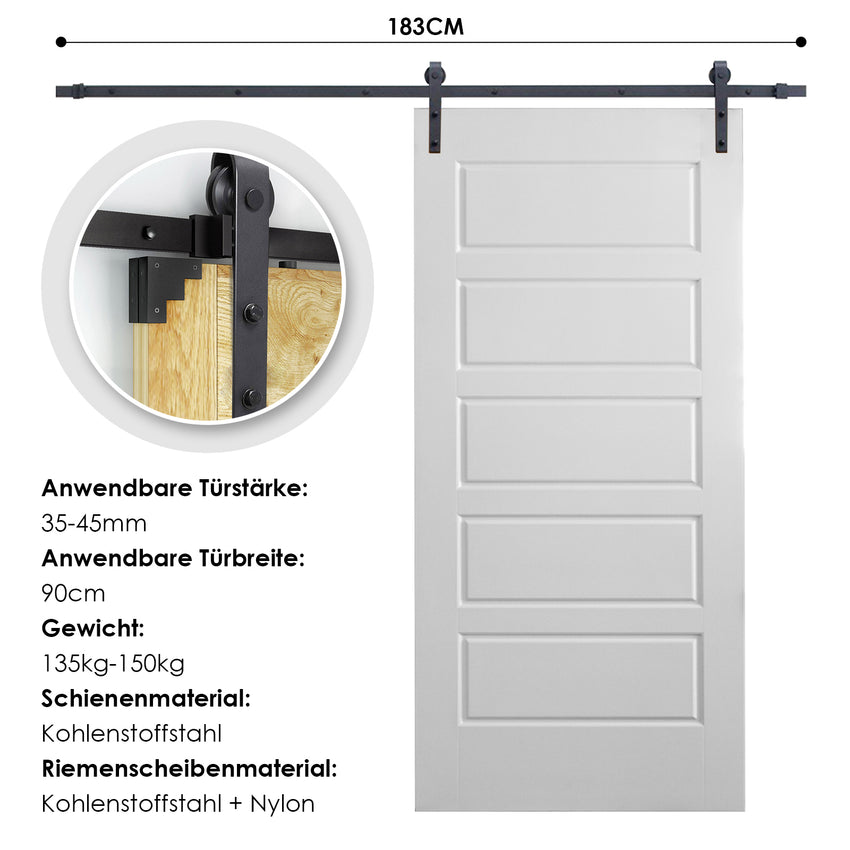 Hengda 183-200cm Schiebetürsystem Laufschiene Schiebetüren Holzschiebetür Beschlag Set