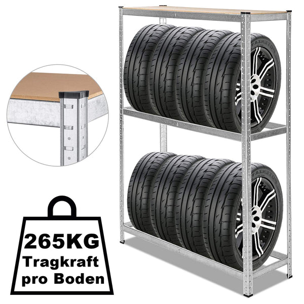 Wolketon Reifenregal für 8 Reifen, 180x120x40cm Höhenverstellbar, obere Ablage MDF, Stabiles Werkstattregal mit Verzinktem Stahl Wand