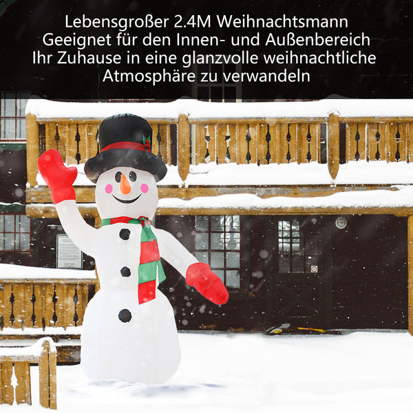 Hengda 240cm Aufblasbarer Schneemann LED Beleuchtet Weihnachtsdekoration inkl. Befestigungsmaterial