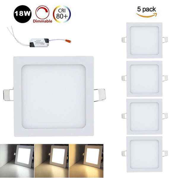 5x 18W Eckig LED Panel Einbauleuchten 3 in 1 Farbwechsel