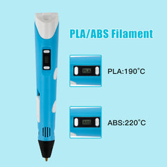 3D-Stift 12 Farben PLA-Filamentdruckstift mit LCD-Display Blauer 3D-Druckstift