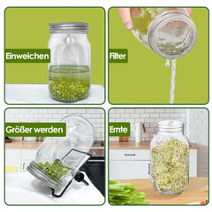 Hengda Sprossenglas Keimglas 2er Set 950ML Sprossenglas mit Deckel & Sieb Sprossen Keimgerät für Alfalfa Kresse Brokkoli