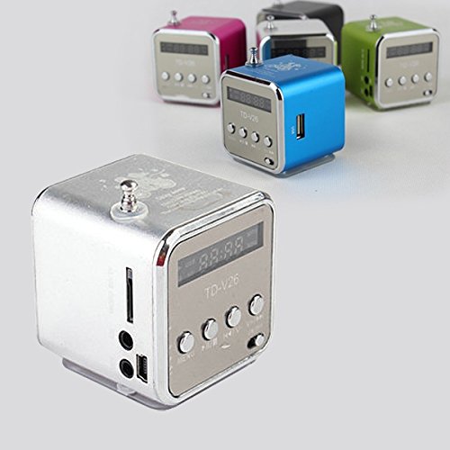Mini Soundstation Stereo Lautsprecher FM Radio Box Line In Funktion Micro SD Kartenslot silber