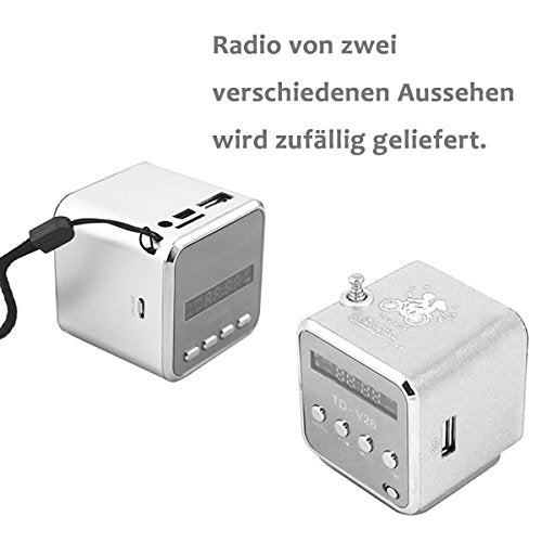Mini Soundstation Stereo Lautsprecher FM Radio Box Line In Funktion Micro SD Kartenslot silber