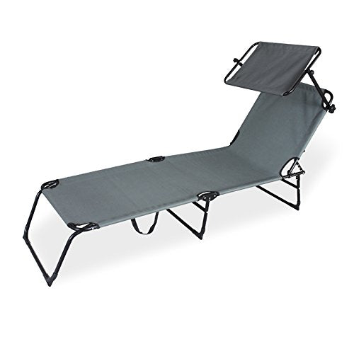 2x Grau Klappbar Gartenliege mit Sonnendach Sonnenliege
