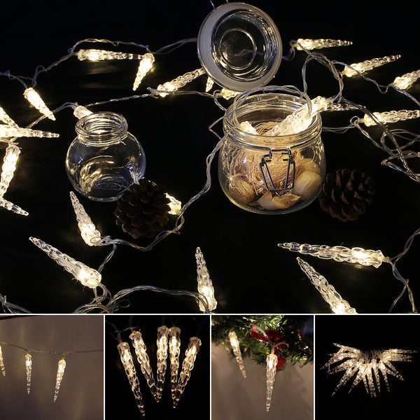 Hengda LED Eiszapfen Warmweiß 40 LED Christbauchschmuck Dekoration Lichterkette Eisregen