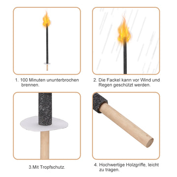 QEENTOE Wachsfackeln 10 Stück - 100 Min Brennzeit Outdoor Garten Fackeln
