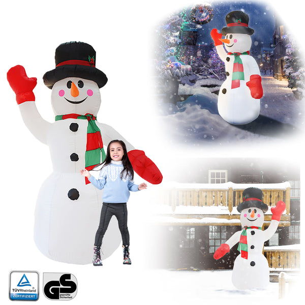 Hengda 240cm Aufblasbarer Schneemann LED Beleuchtet Weihnachtsdekoration inkl. Befestigungsmaterial