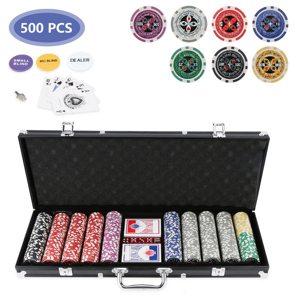 Hengda Pokerkoffer 300/500 Chips Laser Pokerchips Poker mit 5 Würfel Silber/Schwarz Pokerkoffer