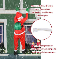 Hengda Weihnachtsmann auf Leiter 120cm mit 80 LED beleuchtet Weihnachts Deko Kletternder Nikolaus für Innen- und Außen