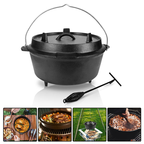 Hengda Dutch Oven Feuertopf Gusseisen Profi Set mit Füßen Gusstopf(4.5qt, 9qt, 7-teiliges Dutch Oven Set)