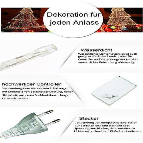 HENGDA 10m 200 LED Eisregen Lichternetz Warmweiß Lichterkette Wasserdicht