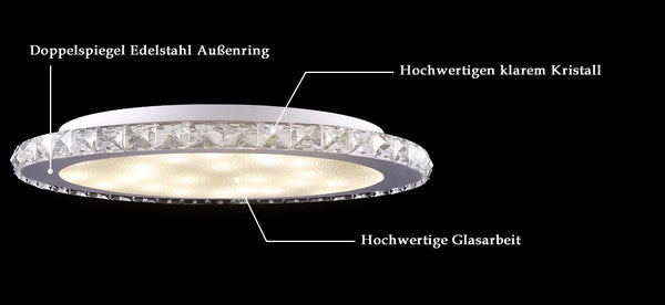 48W LED Deckenleuchte Crystal Dekor Wohnzimmer Funkel Deckenbeleuchtung Rund mit Fernbedienung