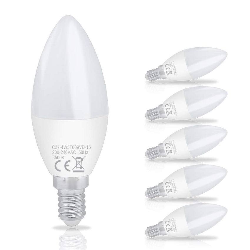4.5W LED Birnen Ersetzt 38W Halogenlampen C37 E14 Weiß 6500K 6er Pack