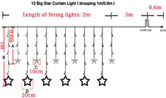 Hengda LED Lichtervorhang, Sterne Lichterkette, Warmweiß LED String Licht mit 8 Modi Dimmbar