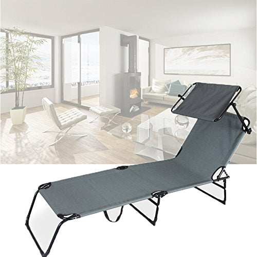 Grau Klappbar Gartenliege mit Sonnendach Sonnenliege