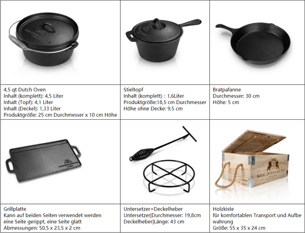 Hengda Dutch Oven Feuertopf Gusseisen Profi Set mit Füßen Gusstopf(4.5qt, 9qt, 7-teiliges Dutch Oven Set)