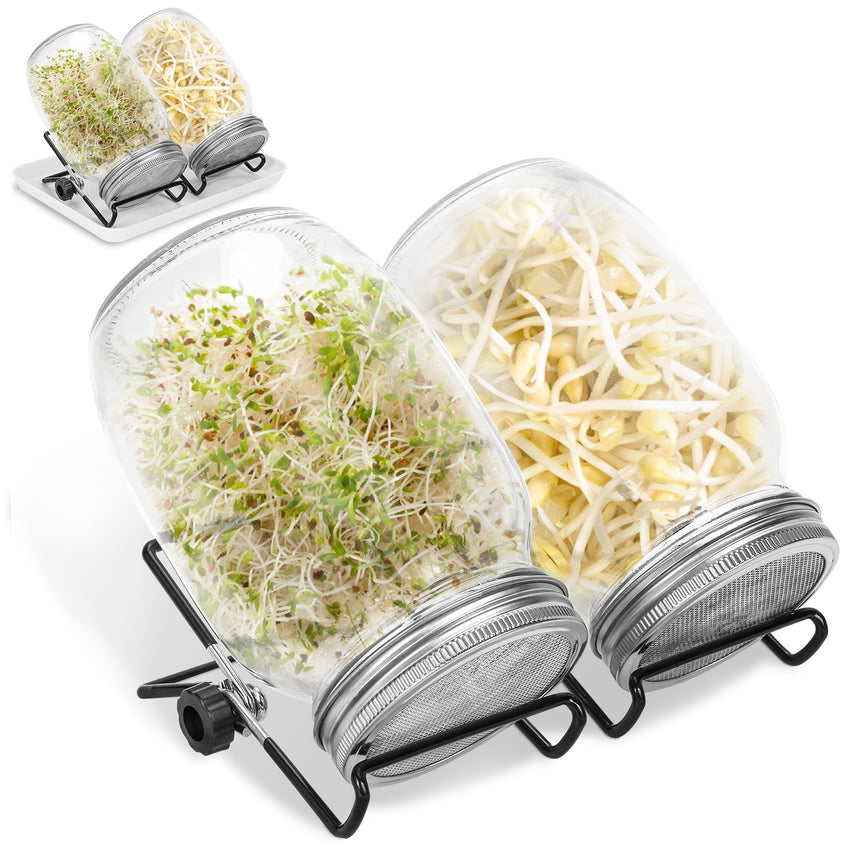 Hengda Sprossenglas Keimglas 2er Set 950ML Sprossenglas mit Deckel & Sieb Sprossen Keimgerät für Alfalfa Kresse Brokkoli