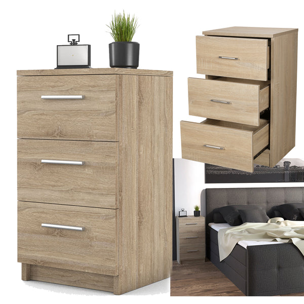 Wolketon Sonoma Eiche Nachttisch mit 3 Schubladen Sideboard Nachtschrank 38x35x66cm
