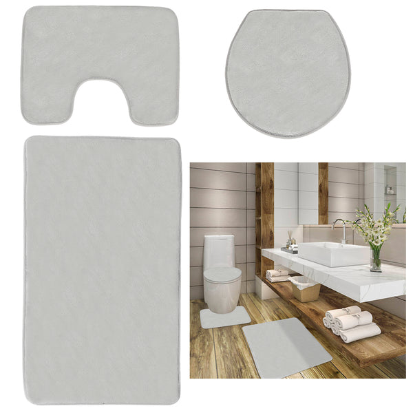 Hengda Teppich Badeteppich Badematte Duschvorleger Badteppich Duschmatte Grau 3tlg Set