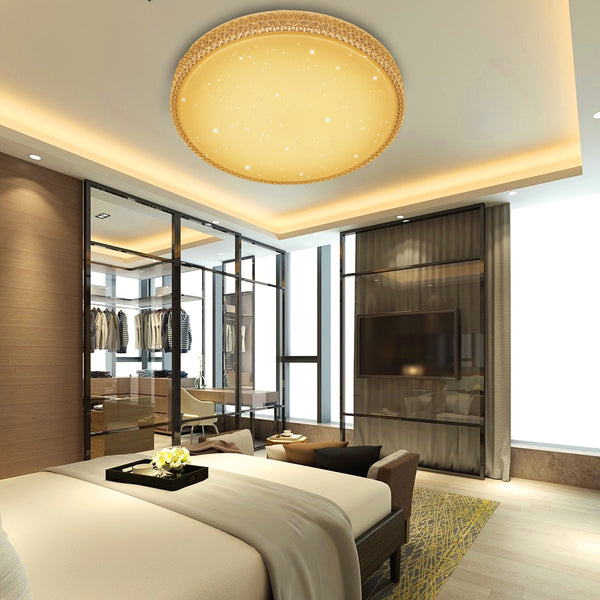 Online Shop Vingo 50W LED Deckenleuchte Rund Starlight-Design Kristall (Weiß/Warmweiß/Farbwechsel/Dimmbar)