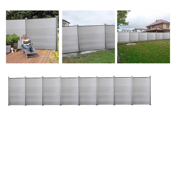 Hengda WPC Sichtschutz Zaun Grau (8 Zaun inkl. 9 Pfosten)