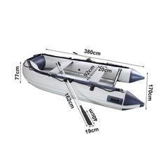 Vingo 380 cm Schlauchboot Mit Pumpe und Paddel 6 Plätzen Sportboot geeignet für einen Außenbordmotor 380x170x77cm