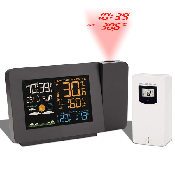 Wolketon Projektionswecker Wetterstation mit Dual-Alarm, Feuchte, Mondphasen, Multifunktion Digitaler Wecker