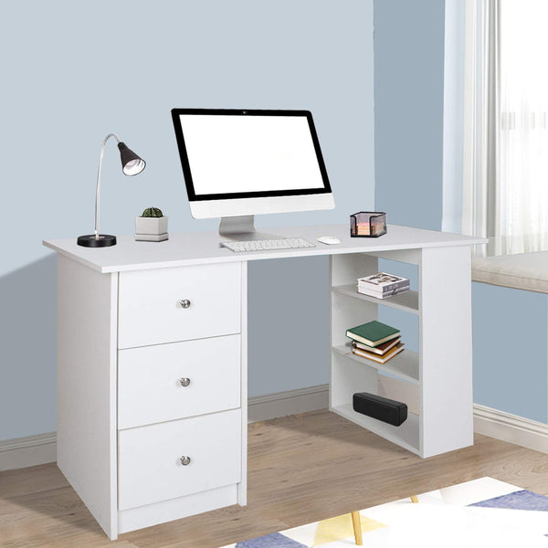 Hengda Schreibtisch Computertisch Bürotisch Arbeitstisch PC Tisch mit DREI Fächer und DREI Schubladen Weiß 120 x 49 x 72 cm