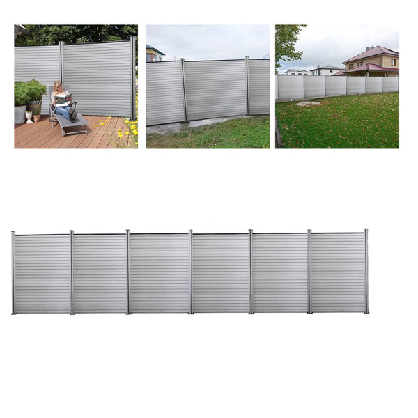 Hengda WPC Sichtschutz Zaun Grau (6 Zaun inkl. 7 Pfosten)