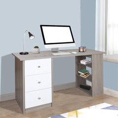 Hengda Schreibtisch Computertisch Arbeitstisch Bürotisch PC Tisch, mit DREI Fächer und DREI Schubladen, für Familie, Büro (Weiß - grau) 120 x 49 x 72 cm