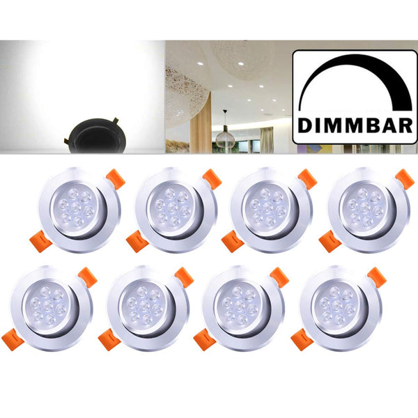 Hengda® 7 Watt Einbauleuchten LED Beleuchtung Dimmbaren Kaltweiß, 8er-Pack [Energieklasse A++]