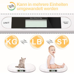 Hengda Babywaage bis 20kg Flach Digitalwaage Stillwaage Tierwaage für Neugeborene mit LCD-Display