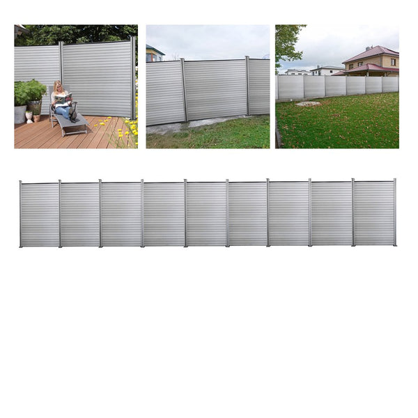 Hengda WPC Sichtschutz Zaun Grau (9 Zaun inkl. 10 Pfosten)