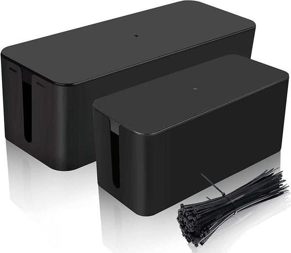 Kabelmanagement-Box 2 Stücke, Kabel Organizer schwarz, Aufbewahrungsbox zum Verstecken von Steckdosenleisten