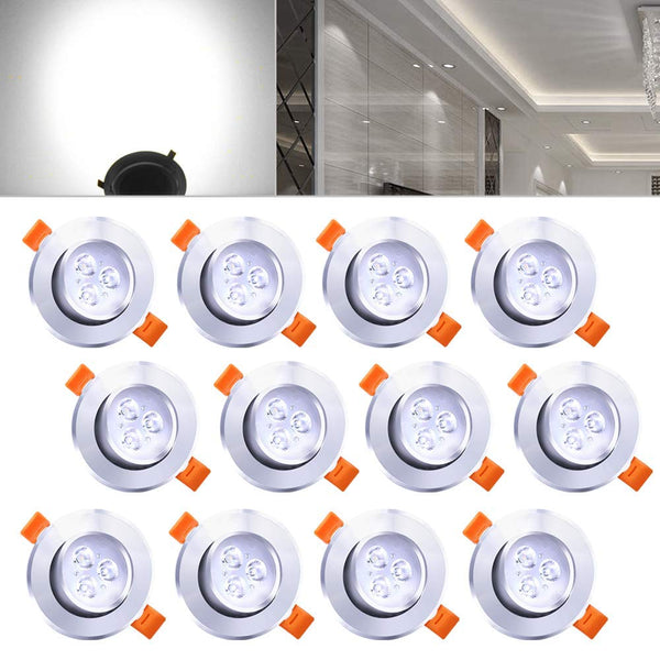 Hengda 12x 3W LED Einbaustrahler Dimmbar Kaltweiß Aluminium Deckenleuchten