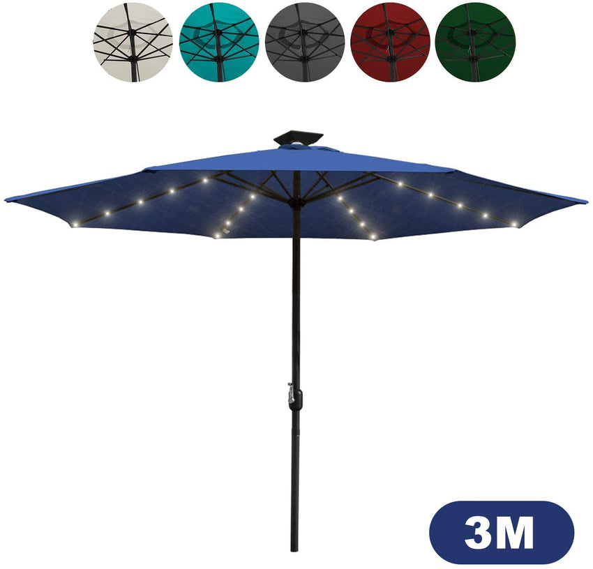 Wolketon Ø300cm Sonnenschirm Blau mit LEDs