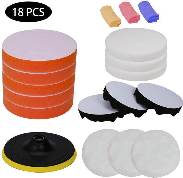 Hengda 18 Stück Auto Polierschwamm, Polierpad Set 6 Inch Polierteller aus Schwamm und Wolle Polieraufsatz Bohrmaschineb Polierset