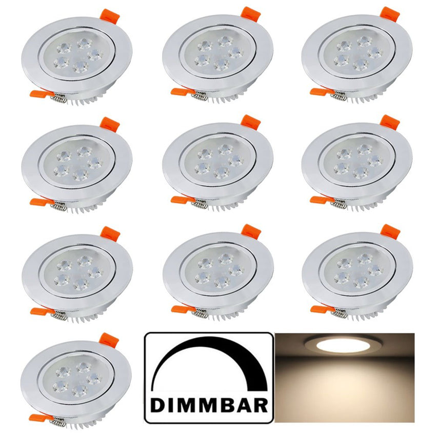 Hengda® 5W LED Einbauleuchten Dimmbar Rund Leuchte Lampen Warmweiß, 10er Set [Energieklasse A++]