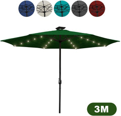 Wolketon Ø300cm Sonnenschirm Grün mit LEDs